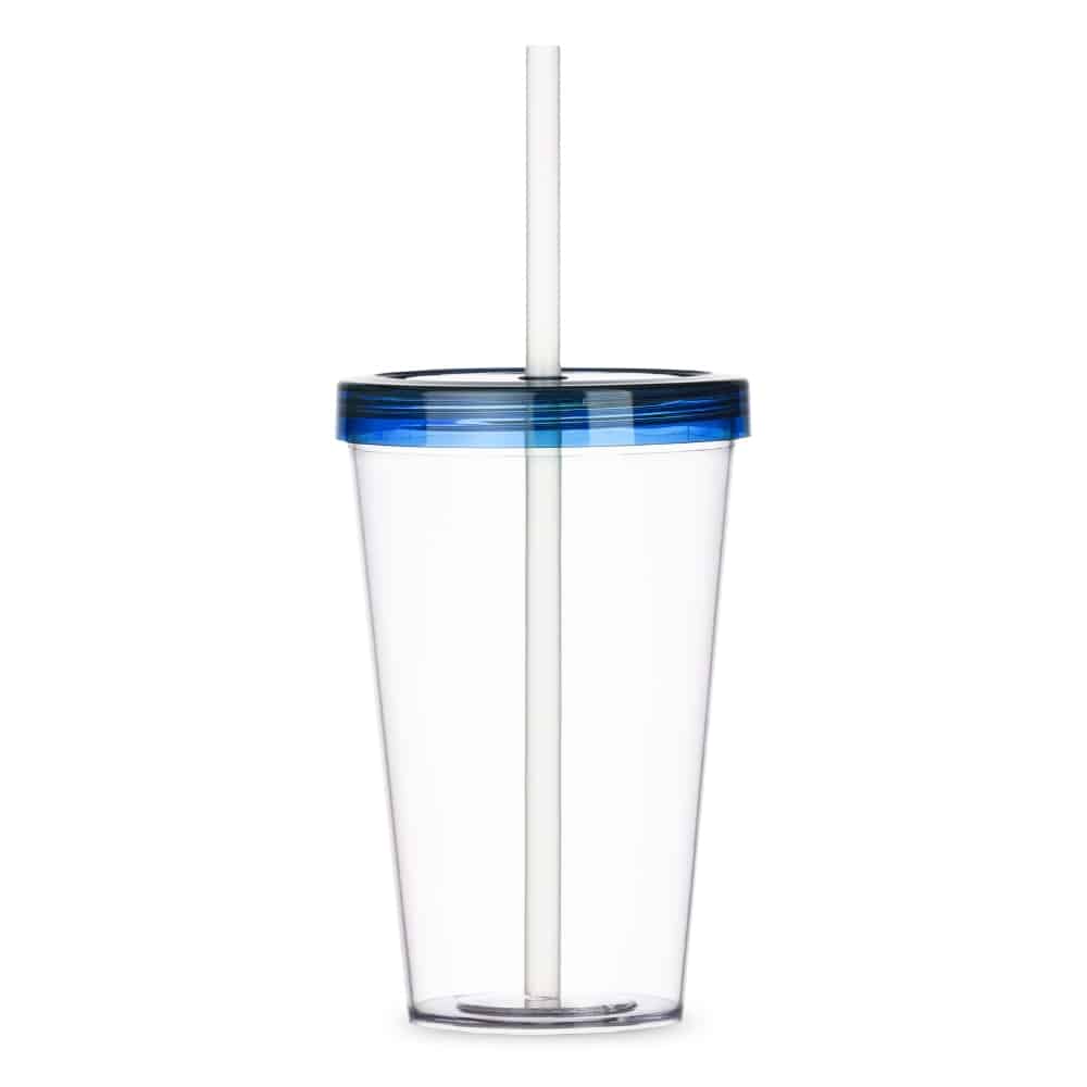 COPO C/ TAMPA E CANUDO SPX-P@14505-TRA/AZU NA COR TRANSPARENTE