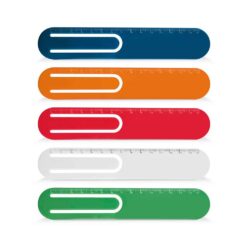 Régua com escala de 15 cm impressa, cantos redondos e com clipe. 174 x 31 x 2 mm