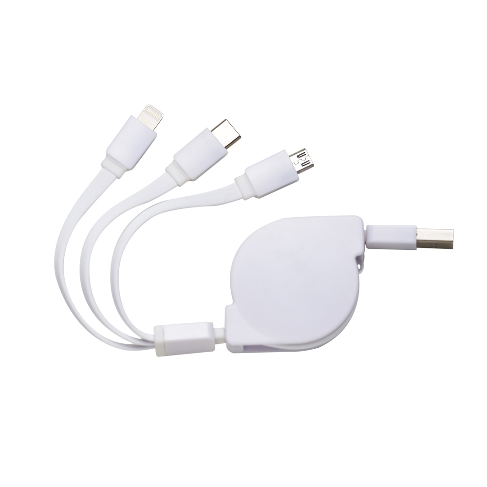 CABO USB RETRÁTIL C/ 3 PONTAS  SPX-10338-BCO NA COR BRANCO