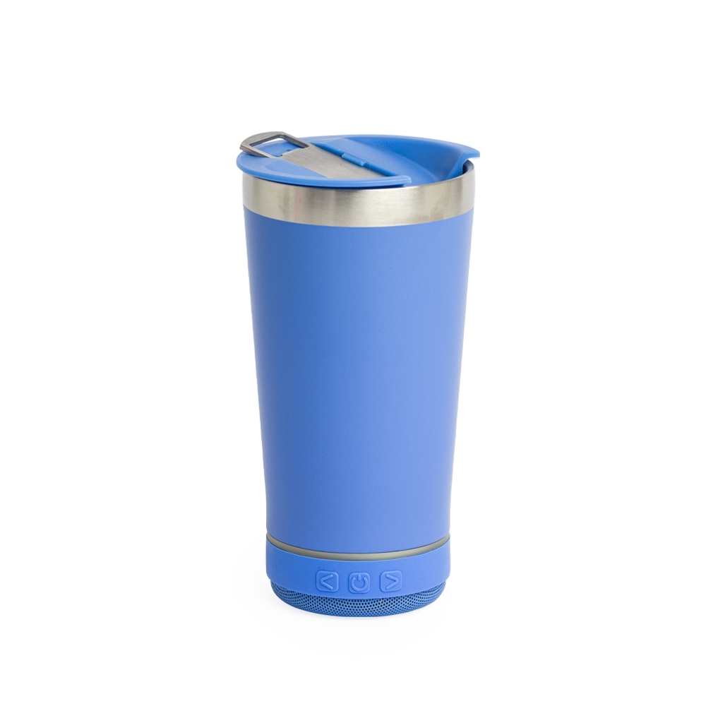 COPO TÉRMICO 400ML C/ CAIXA DE SOM SPX-18749-AZC NA COR AZUL