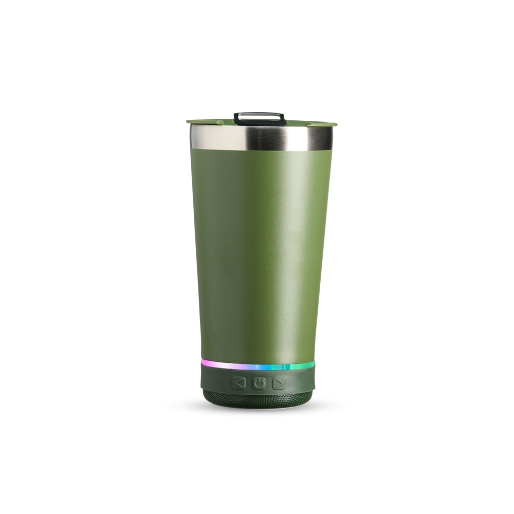 COPO TÉRMICO 400ML C/ CAIXA DE SOM SPX-18749-VD NA COR VERDE
