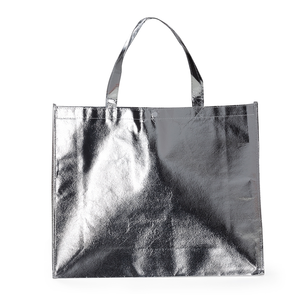 SACOLA EM TNT REVESTIDA C/ PLASTICO SPX-18537G-PRA NA COR PRATA