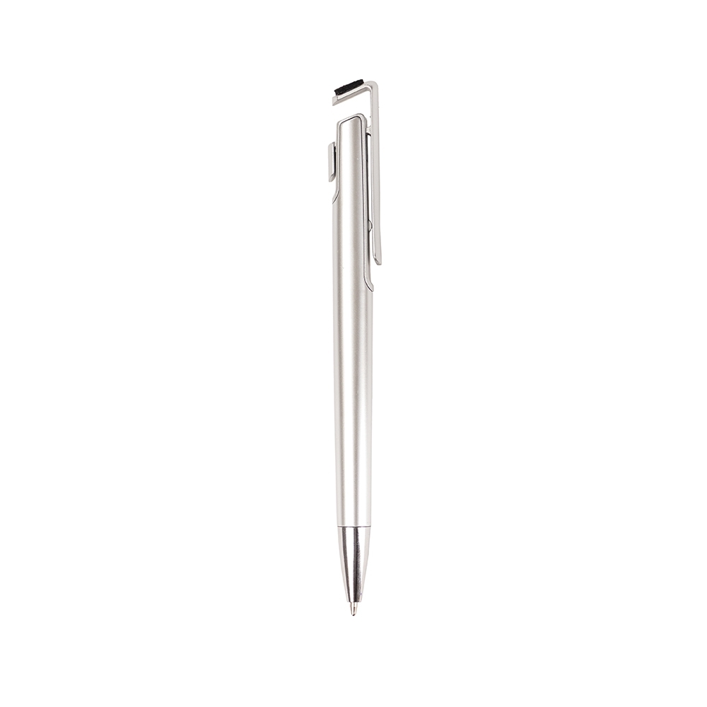 CANETA PLÁSTICA COM SUPORTE PARA CELULAR SPX-12412-PRA/PRA NA COR PRATA